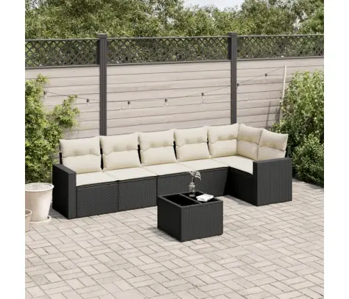 Sofos Komplektas Su Pagalvėlėmis, 7 Dalių, Juodas, Poliratanas