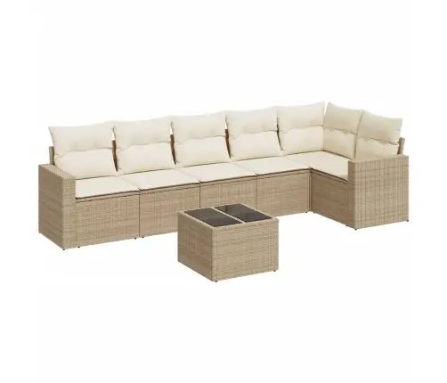 7-Daļīgs Dārza Dīvāna Komplekts, Matrači, Bēša Pe Rotangpalma Vidaxl