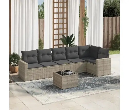 7-Daļīgs Dārza Dīvāna Komplekts,Matrači, Gaiši Pelēka Pe Pinums Vidaxl