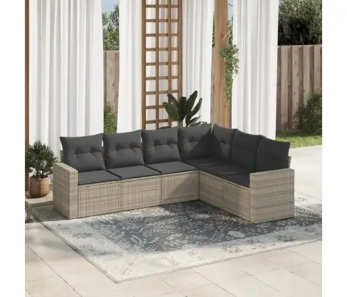 6-Daļīgs Dārza Dīvānu Komplekts,Matrači, Gaiši Pelēka Pe Pinums Vidaxl