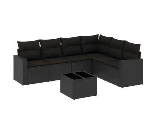 7-Daļīgs Dārza Dīvāna Komplekts Ar Matračiem, Melna Pe Vidaxl