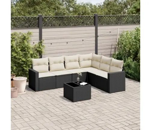 7-Daļīgs Dārza Dīvāna Komplekts Ar Matračiem, Melna Pe Vidaxl