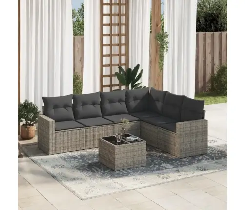 7-Daļīgs Dārza Dīvāna Komplekts, Matrači, Pelēka Pe Rotangpalma Vidaxl 7-Daļīgs Dārza Dīvāna Komplekts, Matrači, Pelēka Pe Rotangpalma Vidaxl