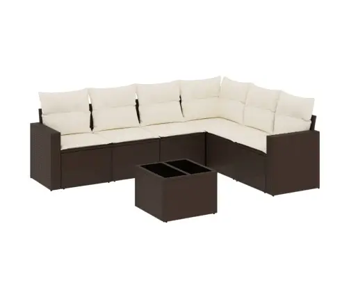 Sofos Komplektas Su Pagalvėlėmis, 7 Dalių, Rudas, Poliratanas