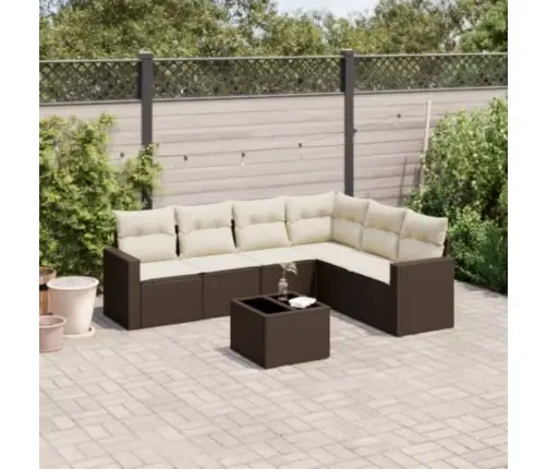 Sofos Komplektas Su Pagalvėlėmis, 7 Dalių, Rudas, Poliratanas