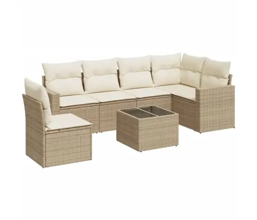 7-Daļīgs Dārza Dīvāna Komplekts, Matrači, Bēša Pe Rotangpalma Vidaxl