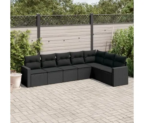 7-Daļīgs Dārza Dīvāna Komplekts Ar Matračiem, Melna Pe Vidaxl