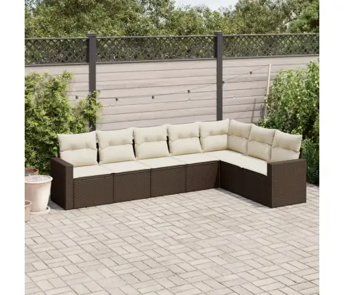 Sofos Komplektas Su Pagalvėlėmis, 7 Dalių, Rudas, Poliratanas