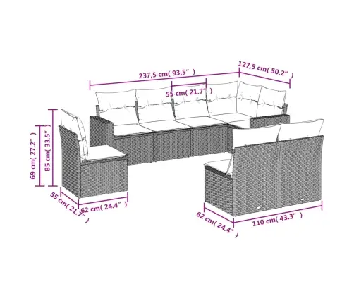 8-Osaline Aiadiivani Komplekt Patjadega, Beež, Polürotang 8-Osaline Aiadiivani Komplekt Patjadega, Beež, Polürotang