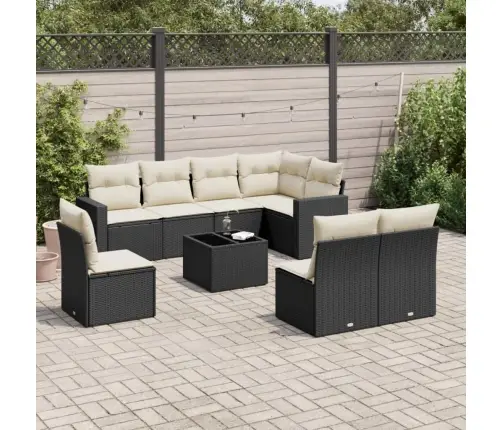 9-Daļīgs Dārza Dīvāna Komplekts, Matrači, Melna Pe Rotangpalma Vidaxl