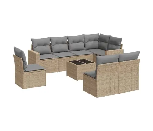 9-Daļīgs Dārza Dīvānu Komplekts, Matrači, Bēša Pe Rotangpalma Vidaxl