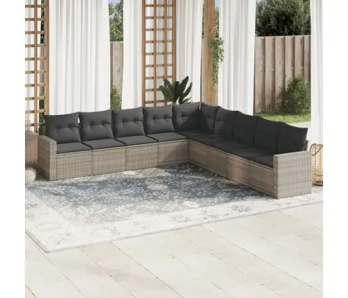 9-Daļīgs Dārza Dīvāna Komplekts,Matrači, Gaiši Pelēka Pe Pinums Vidaxl