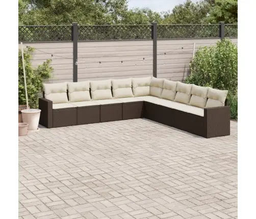 9-Daļīgs Dārza Dīvāna Komplekts, Matrači, Brūna Pe Rotangpalma Vidaxl