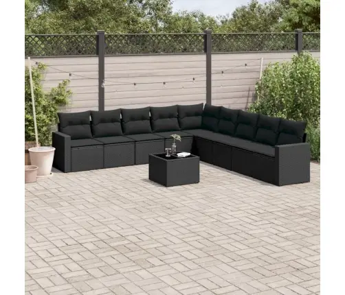 10-Daļīgs Dārza Dīvāna Komplekts, Matrači, Melna Pe Rotangpalma Vidaxl