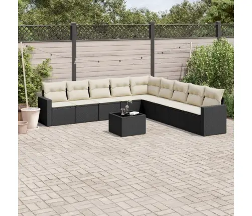 10-Daļīgs Dārza Dīvāna Komplekts, Matrači, Melna Pe Rotangpalma Vidaxl