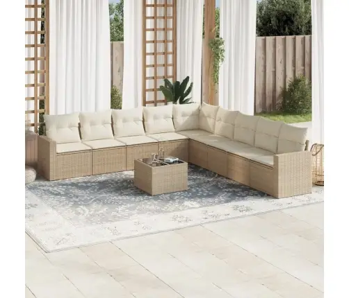 10-Daļīgs Dārza Dīvāna Komplekts, Matrači, Bēša Pe Rotangpalma Vidaxl