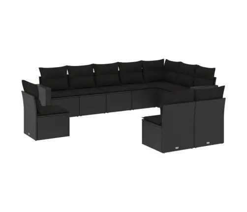 10-Daļīgs Dārza Dīvāna Komplekts, Matrači, Melna Pe Rotangpalma Vidaxl