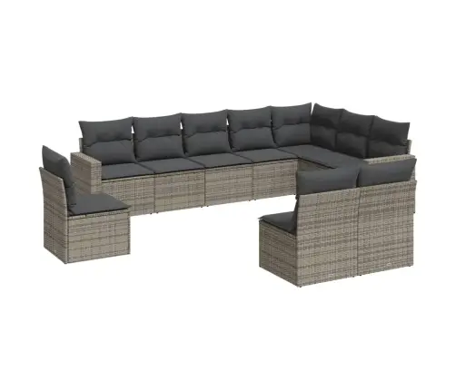 10-Daļīgs Dārza Dīvāna Komplekts Ar Matračiem, Pelēks Pe Pinums Vidaxl