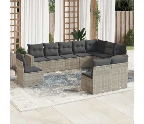 10-Daļīgs Dārza Dīvāna Komplekts Ar Matračiem, Pelēka Pe Pinums Vidaxl