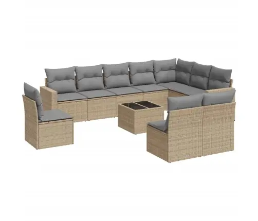 11-Daļīgs Dārza Dīvāna Komplekts, Matrači, Bēša Pe Rotangpalma Vidaxl