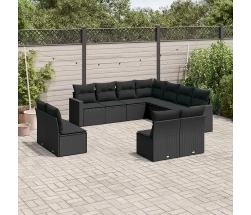 Sodo Komplektas Su Pagalvėlėmis, 11 Dalių, Juodas, Poliratanas