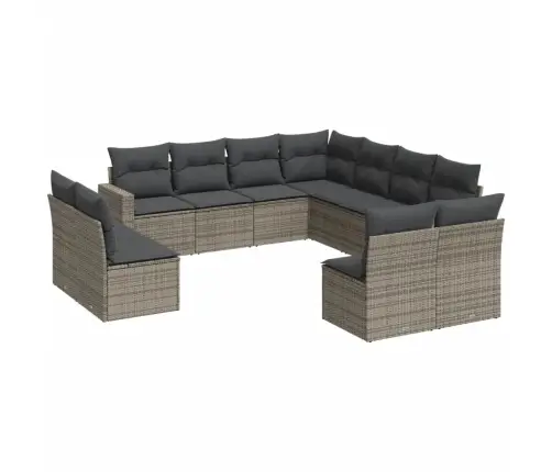 11-Daļīgs Dārza Dīvāna Komplekts Ar Matračiem, Pelēks Pe Pinums Vidaxl