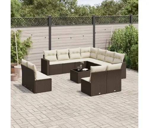 12-Daļīgs Dārza Dīvāna Komplekts, Matrači, Brūna Pe Rotangpalma Vidaxl