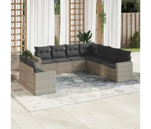 9-Daļīgs Dārza Dīvāna Komplekts,Matrači, Gaiši Pelēka Pe Pinums Vidaxl