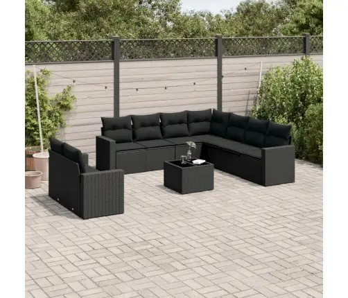 10-Daļīgs Dārza Dīvāna Komplekts, Matrači, Melna Pe Rotangpalma Vidaxl