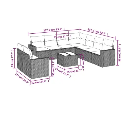 10-Daļīgs Dārza Dīvāna Komplekts, Matrači, Bēša Pe Rotangpalma Vidaxl