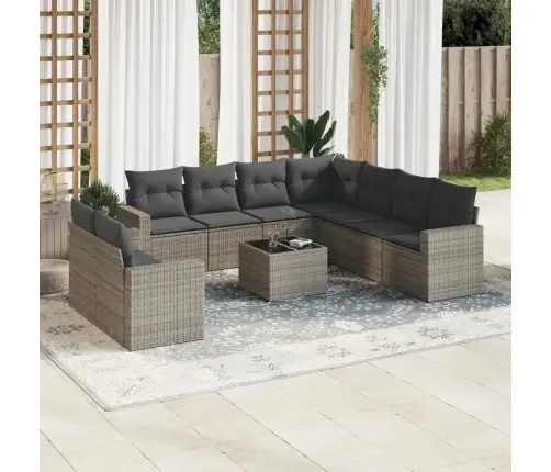 10-Daļīgs Dārza Dīvāna Komplekts Ar Matračiem, Pelēks Pe Pinums Vidaxl