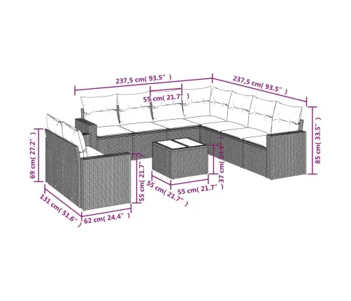 Sodo Komplektas Su Pagalvėlėmis, 10 Dalių, Pilkas, Poliratanas