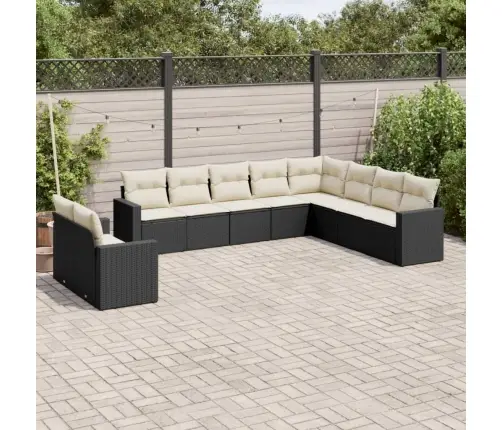 10-Daļīgs Dārza Dīvāna Komplekts, Matrači, Melna Pe Rotangpalma Vidaxl