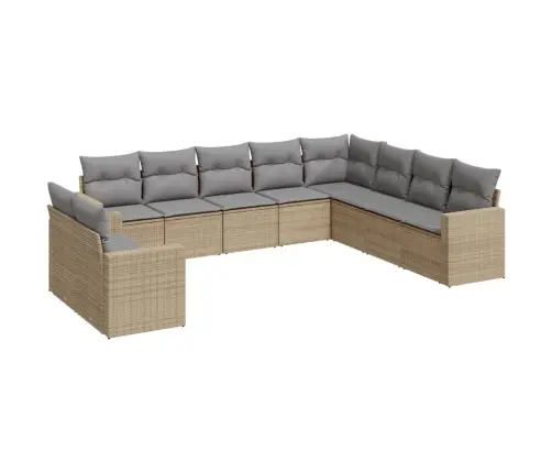 Sofos Komplektas Su Pagalvėlėmis, 10 Dalių, Smėlio, Poliratanas