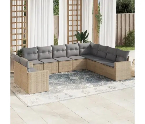 Sofos Komplektas Su Pagalvėlėmis, 10 Dalių, Smėlio, Poliratanas