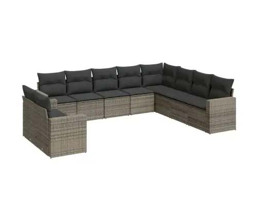 10-Daļīgs Dārza Dīvāna Komplekts Ar Matračiem, Pelēks Pe Pinums Vidaxl