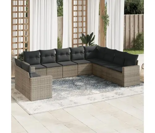 10-Daļīgs Dārza Dīvāna Komplekts Ar Matračiem, Pelēks Pe Pinums Vidaxl