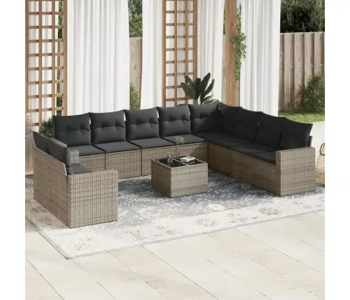 11-Daļīgs Dārza Dīvāna Komplekts Ar Matračiem, Pelēks Pe Pinums Vidaxl 11-Daļīgs Dārza Dīvāna Komplekts Ar Matračiem, Pelēks Pe Pinums Vidaxl