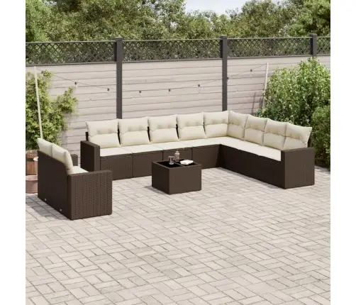 Sodo Komplektas Su Pagalvėlėmis, 11 Dalių, Rudas, Poliratanas