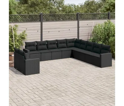 11-Daļīgs Dārza Dīvāna Komplekts, Matrači, Melna Pe Rotangpalma Vidaxl