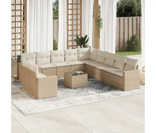 12-Daļīgs Dārza Dīvāna Komplekts, Matrači, Bēša Pe Rotangpalma Vidaxl