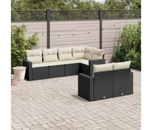 7-Daļīgs Dārza Dīvāna Komplekts Ar Matračiem, Melna Pe Vidaxl