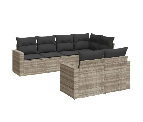 7-Daļīgs Dārza Dīvāna Komplekts,Matrači, Gaiši Pelēka Pe Pinums Vidaxl