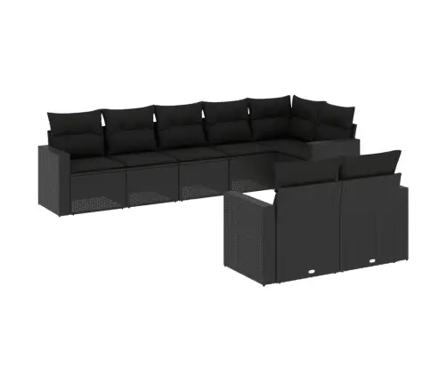 Sofos Komplektas Su Pagalvėlėmis, 8 Dalių, Juodas, Poliratanas