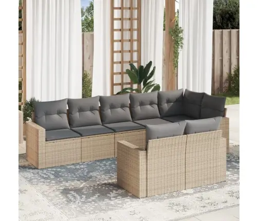 Sofos Komplektas Su Pagalvėlėmis, 8 Dalių, Smėlio, Poliratanas