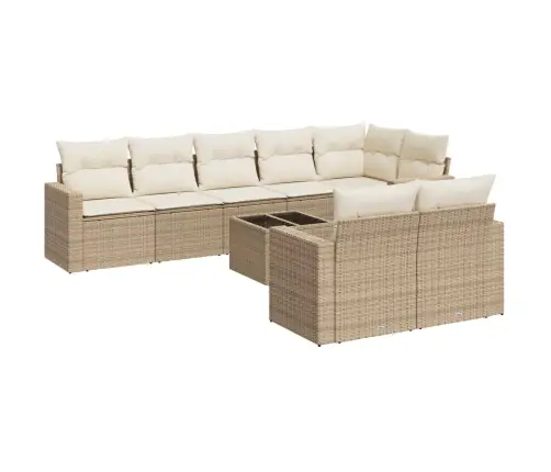 9-Daļīgs Dārza Dīvānu Komplekts, Matrači, Bēša Pe Rotangpalma Vidaxl