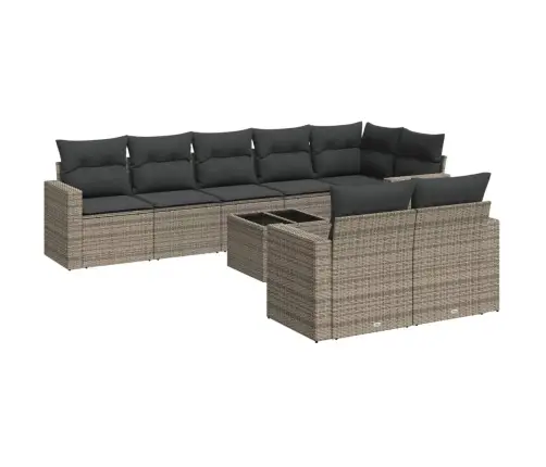 9-Daļīgs Dārza Dīvāna Komplekts Ar Matračiem, Pelēks Pe Pinums Vidaxl