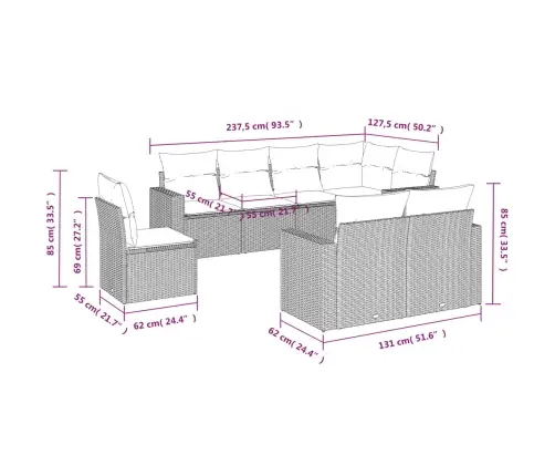8-Daļīgs Dārza Dīvāna Komplekts, Matrači, Melna Pe Rotangpalma Vidaxl