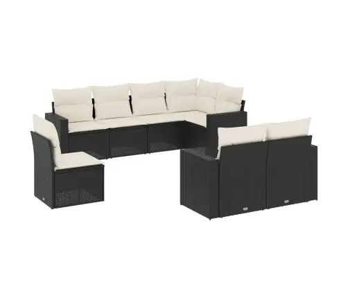 Sofos Komplektas Su Pagalvėlėmis, 8 Dalių, Juodas, Poliratanas