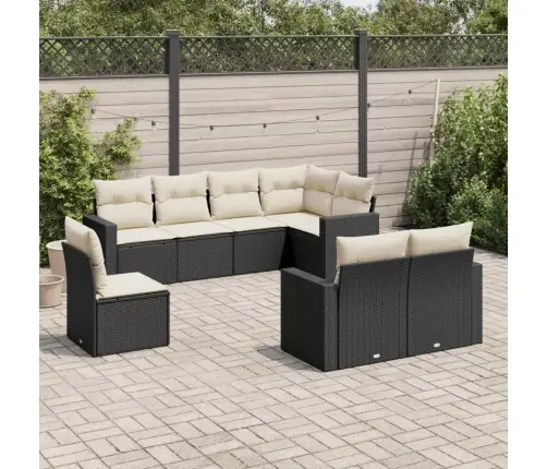 Sofos Komplektas Su Pagalvėlėmis, 8 Dalių, Juodas, Poliratanas